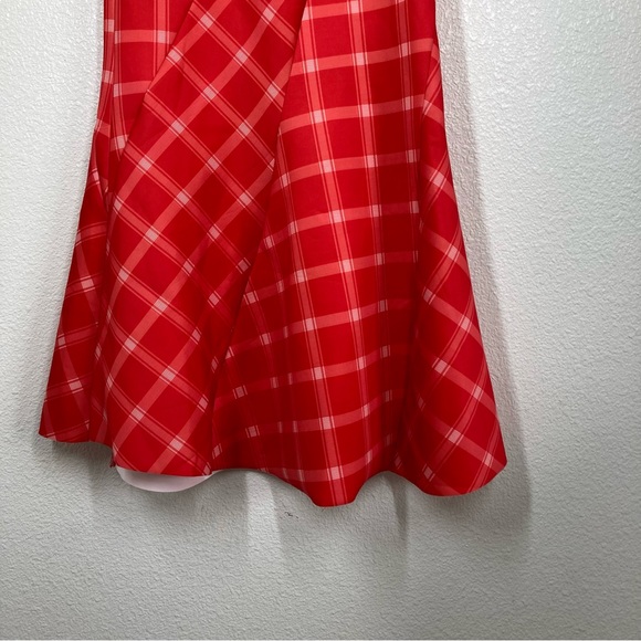 Asos peanut Girls One Shoulder Plaid Midi Dress Size 2 Red shawl Sleeve NWT - Picture 6 of 16